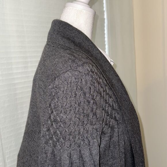KENAR L Charcoal Gray Knit Open Front Shawl Collar Quarter Sleeve Cardigan - Picture 5 of 11